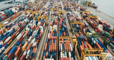 aerial photo of cargo crates