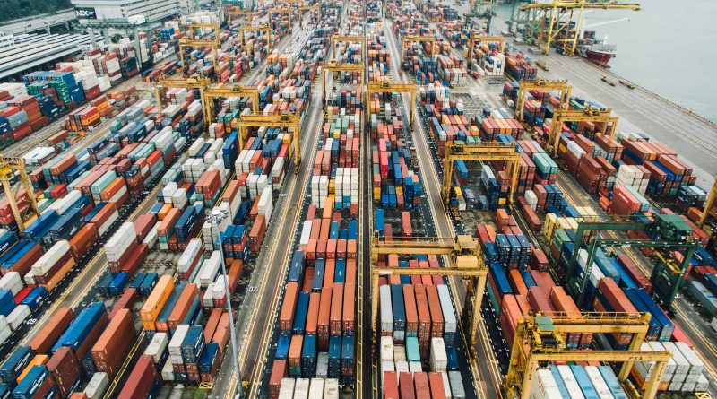 aerial photo of cargo crates