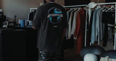 A man standing in front of a rack of clothes